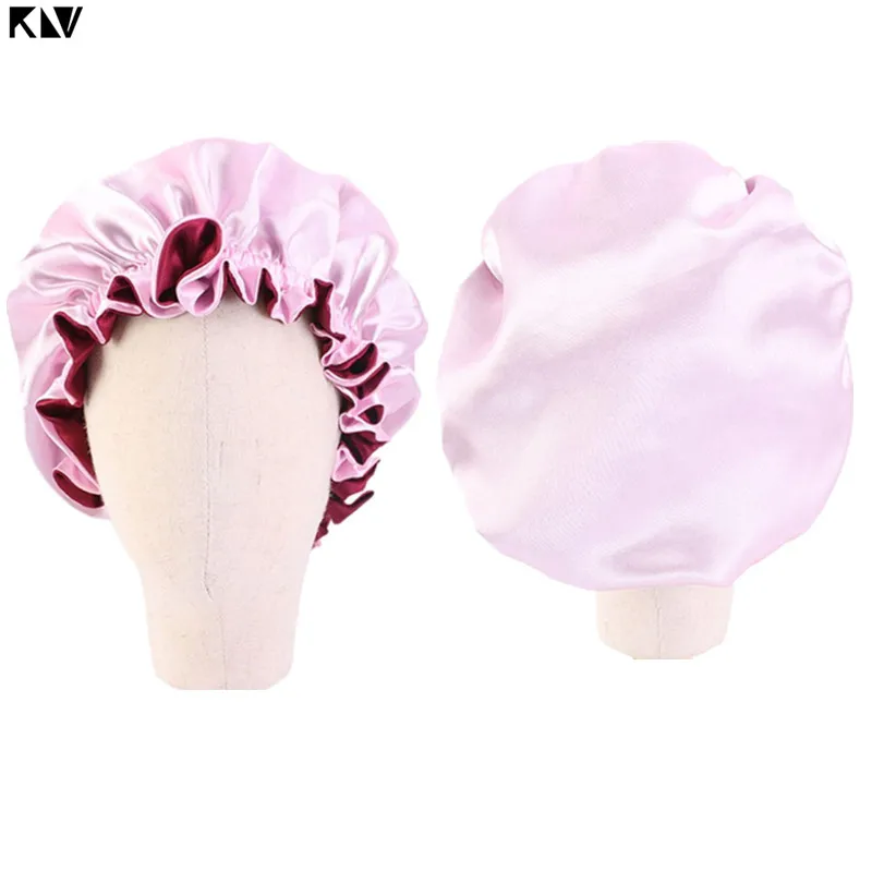 New Baby Silky Satin Bonnet Double Layer Adjustable Sleep Cap Girl Night Turban Children Solid Color Cute Hat Fashion Baby Cap