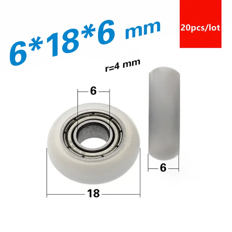 

20pcs sphere arc Plastic coated bearing 686ZZ 6*18*6mm door window wheel nylon pulley roller bore 6mm diameter 18mm