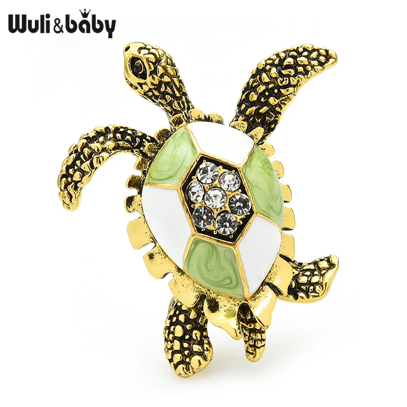 Wuli&baby Vintage Green Enamel Turtle Brooch For Women Men Christmas New Year Fashion Jewelry Gift Pins