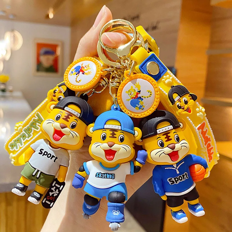 Creative Street Basketball Skateboard Sport Tiger Keychain Cartoon Football Tennis Cool Tiger Trend Key Chain Car Bag Charm Gift