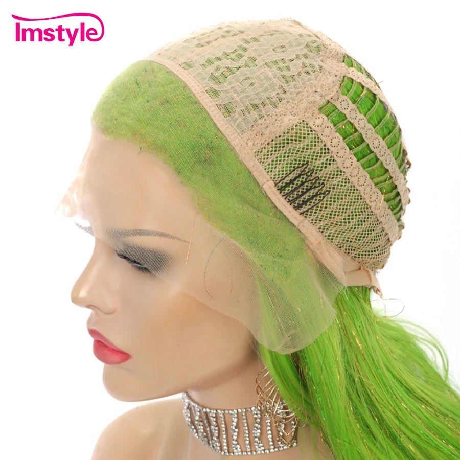 Imstyle Tinsel Wig Synthetic Lace Front Wigs Green Purple Red Wig For Women Glitter Hair Party Wig Long Natural Wavy Wig