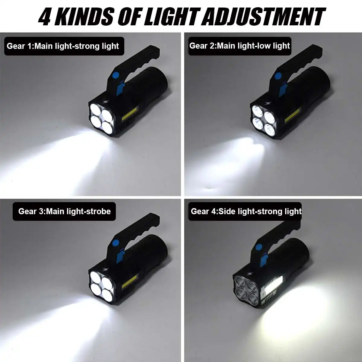 Linternas LED de mano, lámpara portátil de Camping, foco de luz fuerte, recargable por USB, batería integrada, iluminación para exteriores
