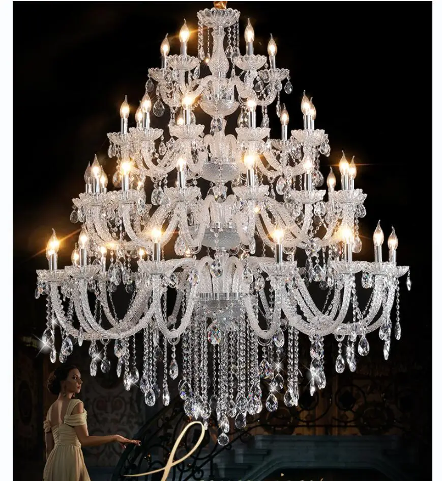 Modern Long Stair Crystal Chandelier Newly Clear K9 Lobby Hhotel Lustres De Cristal Candle Chandelier Fixture Home Decoration