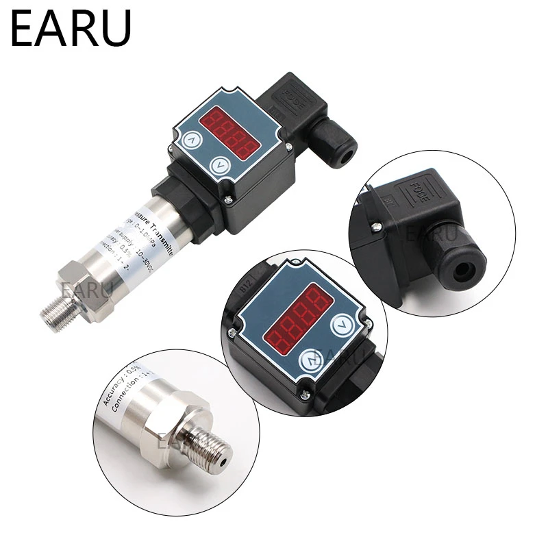 0-5V Output -1~0~10bar/16bar/6bar/25bar, 10-30VDC, G1/4 Thread 0.5%, Pressure Transmitter Pressure Transducer Sensor LCD Display