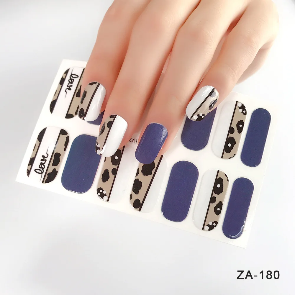 14 Stickers French Line Leopard Polka Dot Nail Stickers Retro Style Full Coverage Tips DIY Self-Adhesive Nail Art