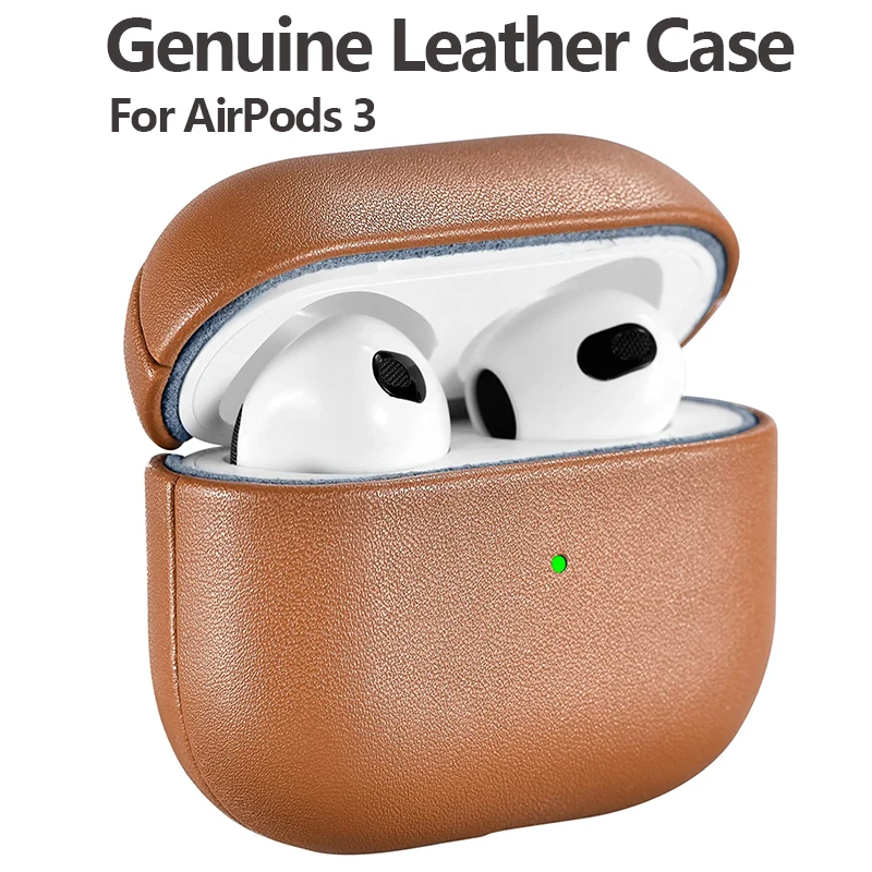 Genuine Leather Case for AirPods 4 Luxury Real Skin Protective Cover for AirPods 3rd Generation 2021 Black Brown Color