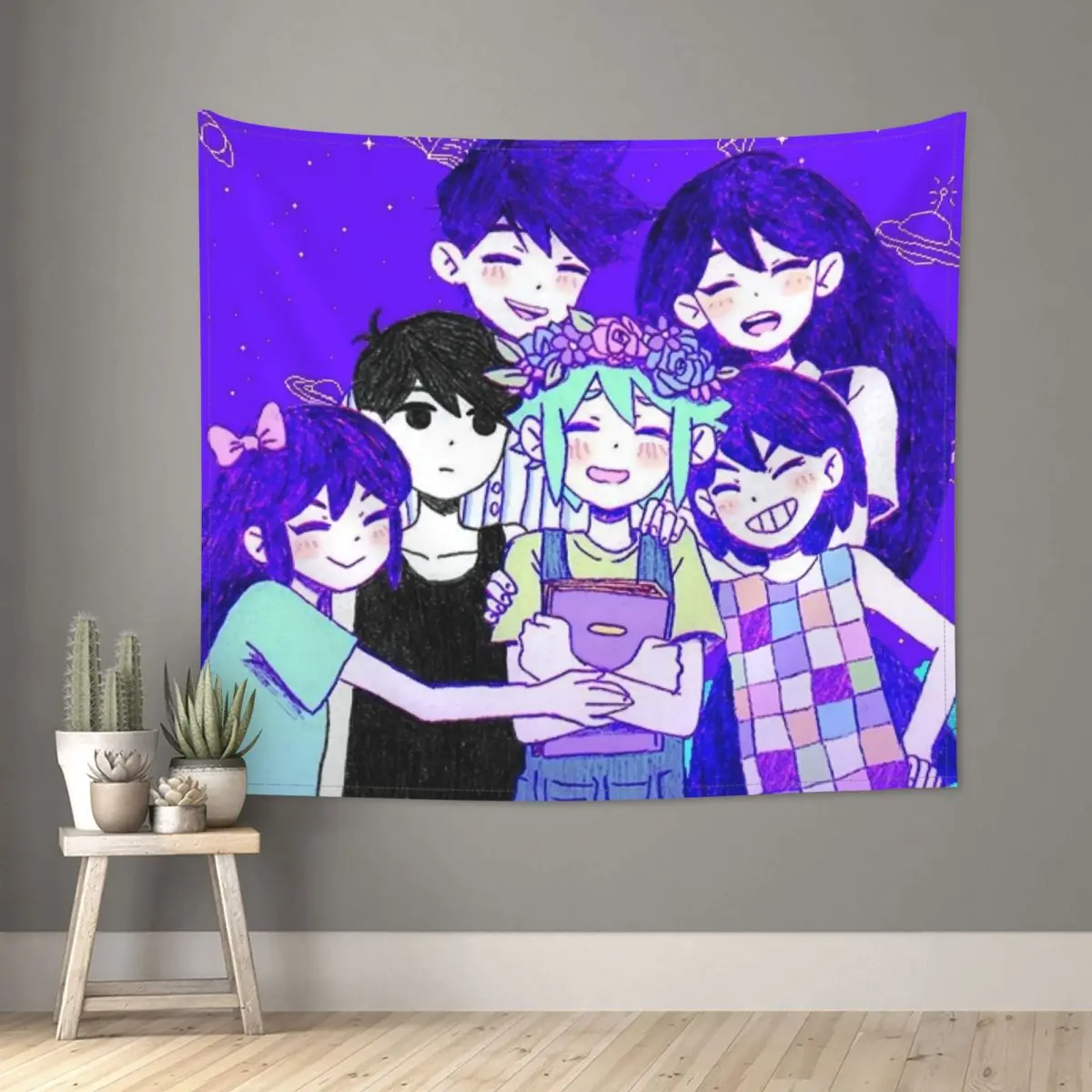 

Omori Character Tapestry Wall Hanging Hippie Polyester Wall Tapestry Horror Game Fantasy Decoration Room Decor 95x73cm