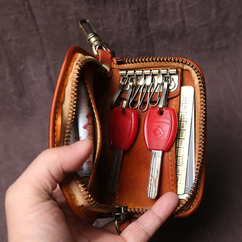 NZPJ männer Leder Schlüssel Tasche, Die Erste LayerOf Rindsleder, Damen Geldbörse, multi-funktionale Vintage Pflanzlich Gegerbtem Leder ID Tasche. – Detail 11