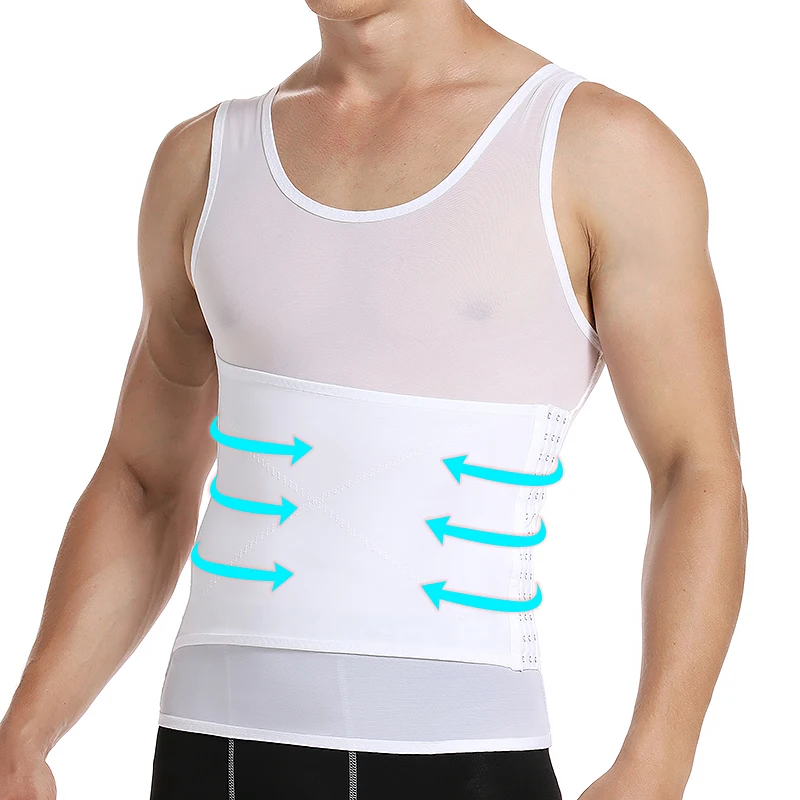 

Men Compression Shirt Slimming Body Shaper Vest Hooks Tummy Control Waist Trainer Corsets Shapewear Abdomen Undershirt