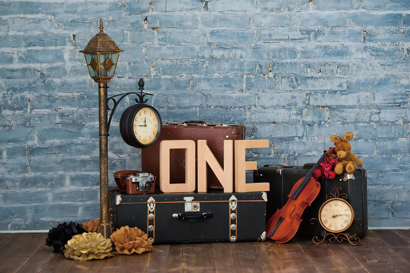 เด็กวันเกิดภาพพื้นหลังโปสเตอร์สีฟ้ากำแพงอิฐการถ่ายภาพเด็กฉากหลังภาพครอบครัว Photo Studio