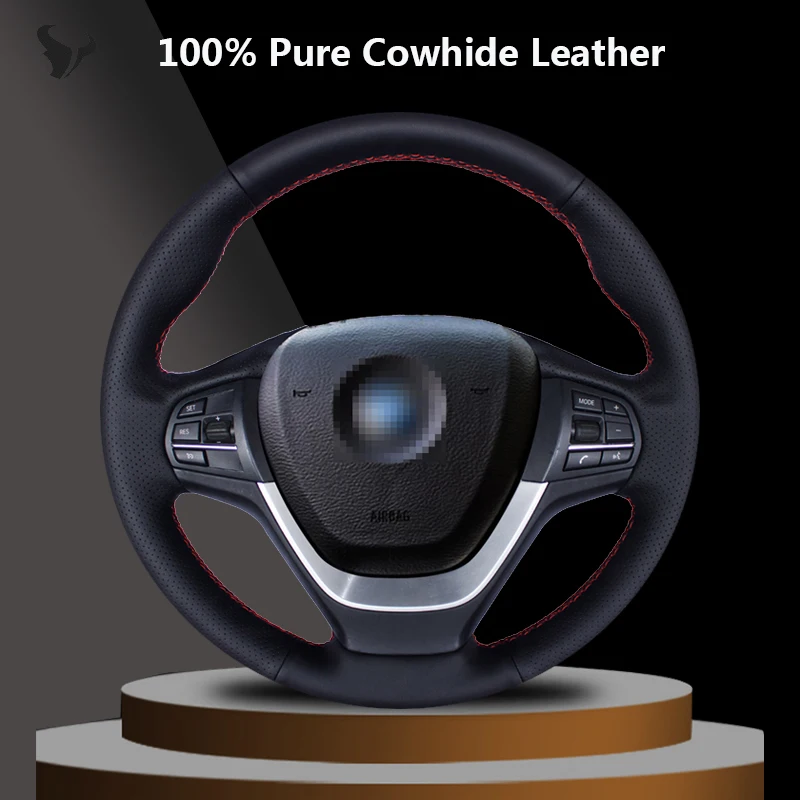 Hand-stitched Black Genuine Leather Steering Wheel Cover for BMW F25 X3 2011-2015 F26 X4 2014-2016