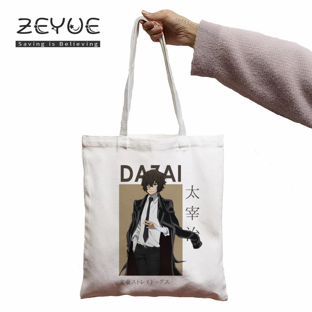 Dazai Japaness Anime Women Graphic Aesthetic Funny Black Canvas Shopping Bag Girl Female Bungo Stray Dogs 90s Casual Handbag