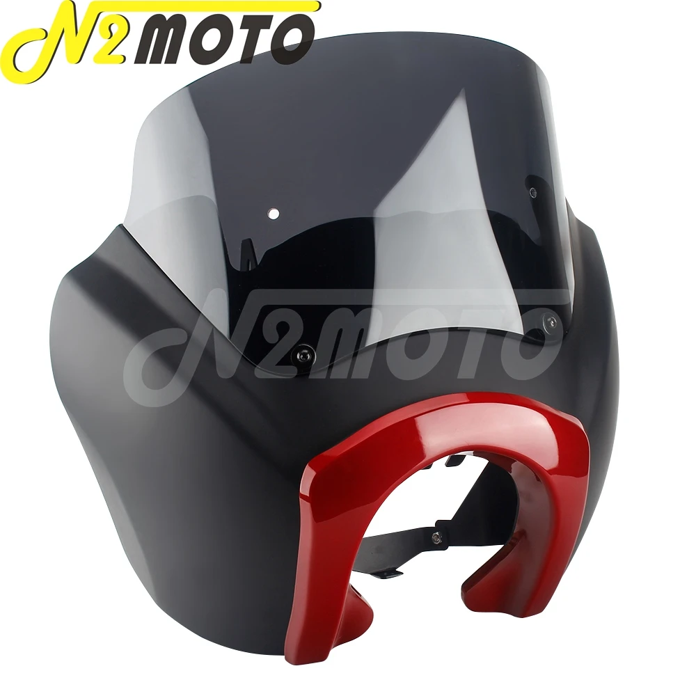 For Harley Street Bob Headlamp Cover Fairing Mask Black Chrome Headlight Cowl W/ Windscreen Windshield for Standard FXST FXBB