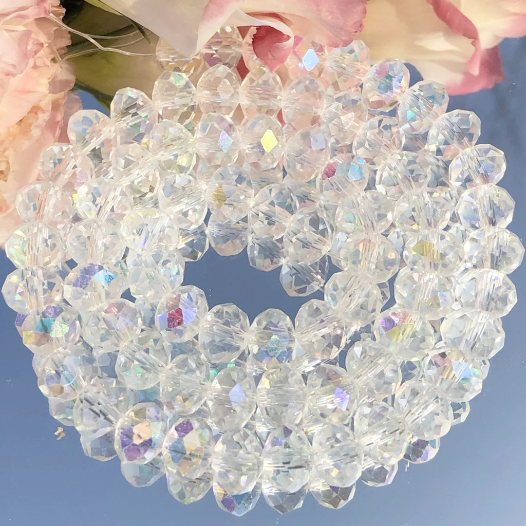 White AB Clear Rondelle Austria Crystal Beads Faceted Glass Beads Loose Spacer Beads For DIY Bracelet Jewelry Making Accessories