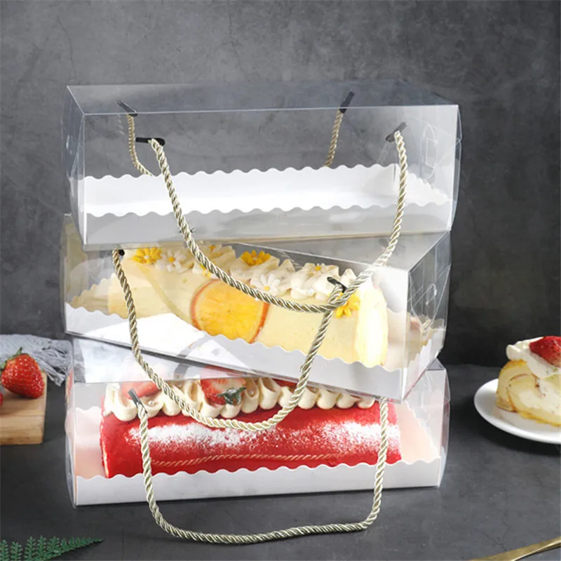 StoBag 10pcs Transparent With Paper Bottom Tote Boxes Baby Shower Cake Decoration Birthday Party Package Backing Supplies Box