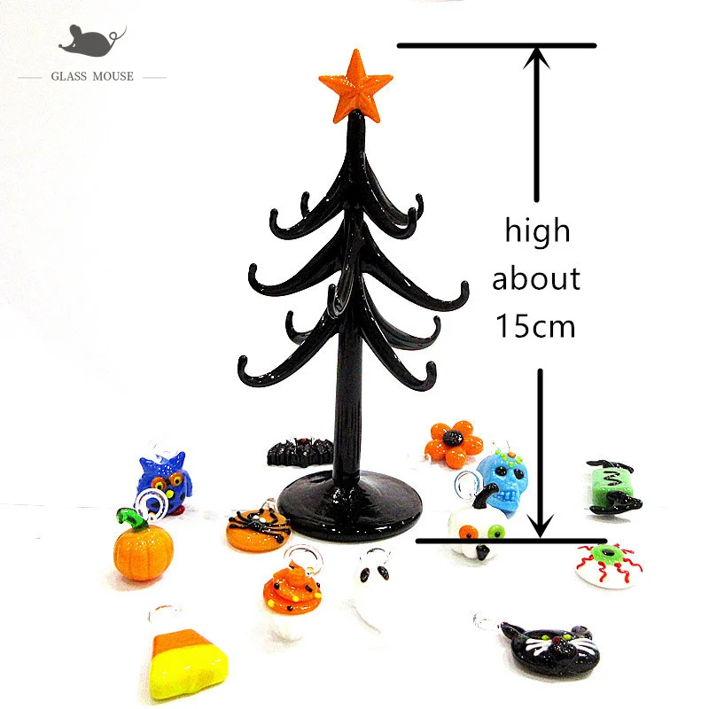 Whole set sale Hand made 15cm Murano black Glass tree Figurine ornament home Halloween decoration 12pcs Pendant accessories Gift