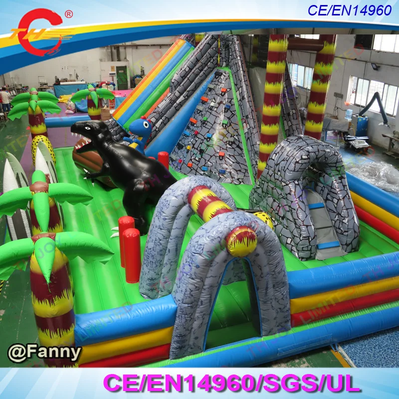 new design 12x8m inflatable dinosaur park fun city kids party inflatable bouncer house bouncing castle with slide