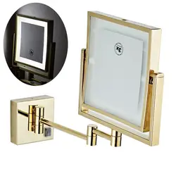 Dressing Mirror 8 inch two side 3X /1X Wall Mounted Gold Square LED Mirror Folding Brass Makeup Mirror Cosmetic Mirror Lady Gift