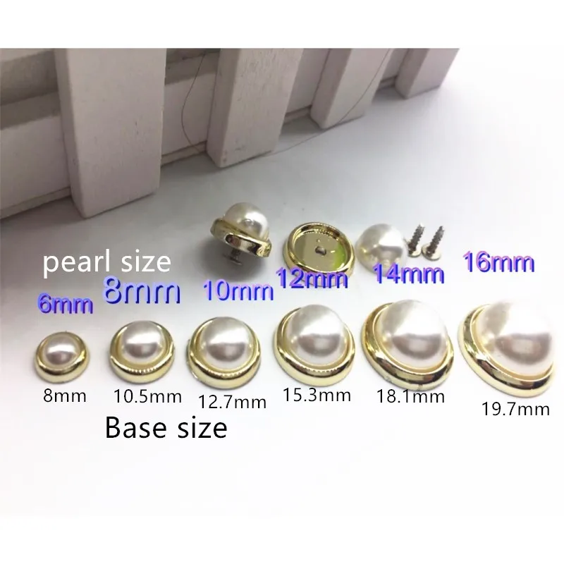 New 100pcs Imitation Half Round Pearl Bead Gold Silver Bottom Rivets DIY Clothing Shoes Bags Accessories Craft Art Decoration