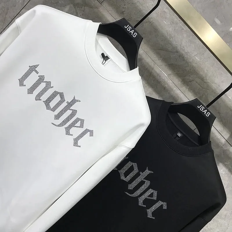 Rhinestone Style Winter Trend Men Hoodie High Quality Pure Cotton Hoody Casual Fashion Pullover Hot-Selling Tops