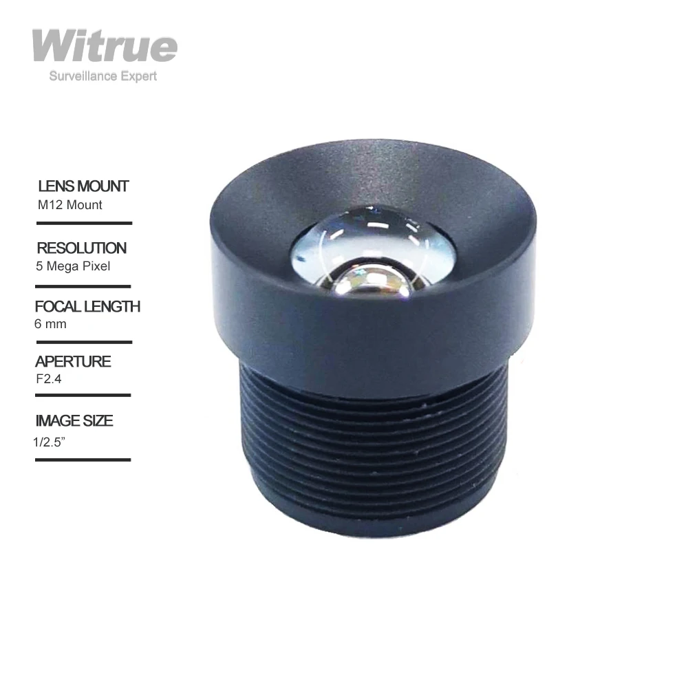 

Witrue No Distortion lens 6mm 5MP M12 Mount 1/2.5" Inch F2.4 with 650nm IR filter lenses for Face recognition Cameras