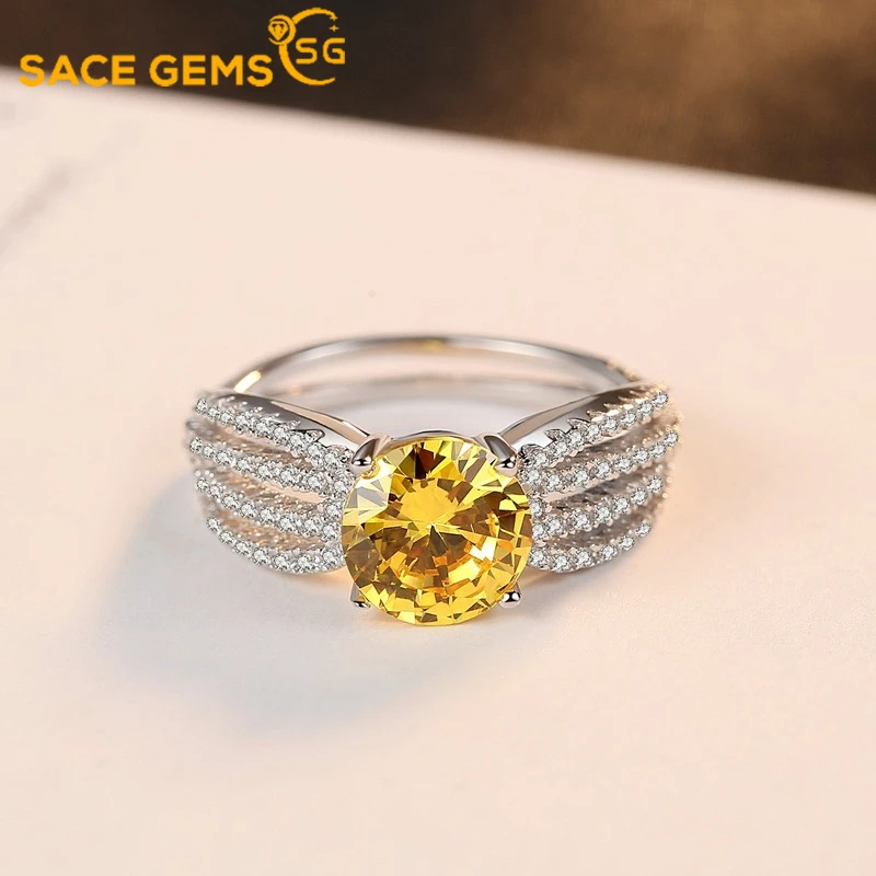 

SACE GEMS Solid 100% 925 Sterling Silver Rings for Women Created Topaz Gemstone Ring Wedding Engagement Band Fine Jewelry