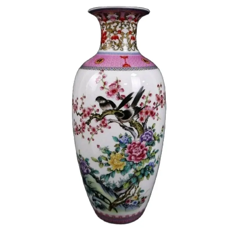 Chinese Old Porcelain Pastel Flowers and Birds Pattern Vase