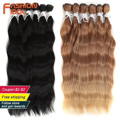 Mechones de pelo ondulado con agua FASHION IDOL, extensiones de cabello sintético, extensiones de pelo ondulado Rubio degradado, 6 uds., fibra de alta temperatura de 20""
