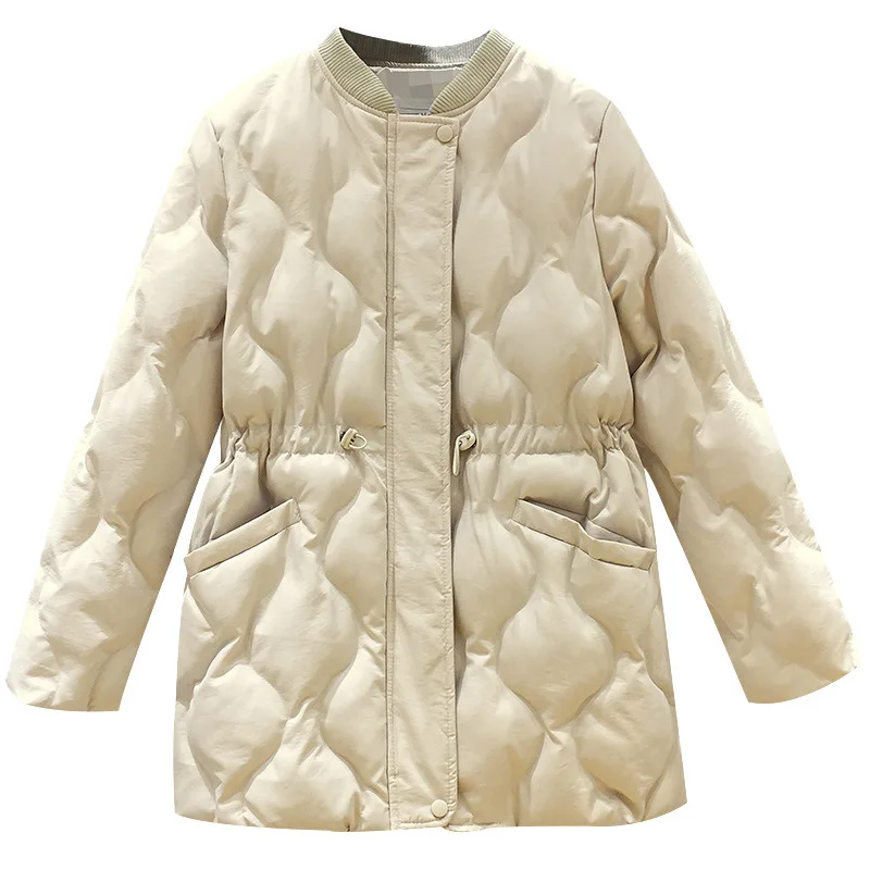 Chaqueta acolchada de algodón de longitud media coreana para mujer, chaqueta acolchada de plumón fino de cintura pequeña de estilo occidental, nuevo