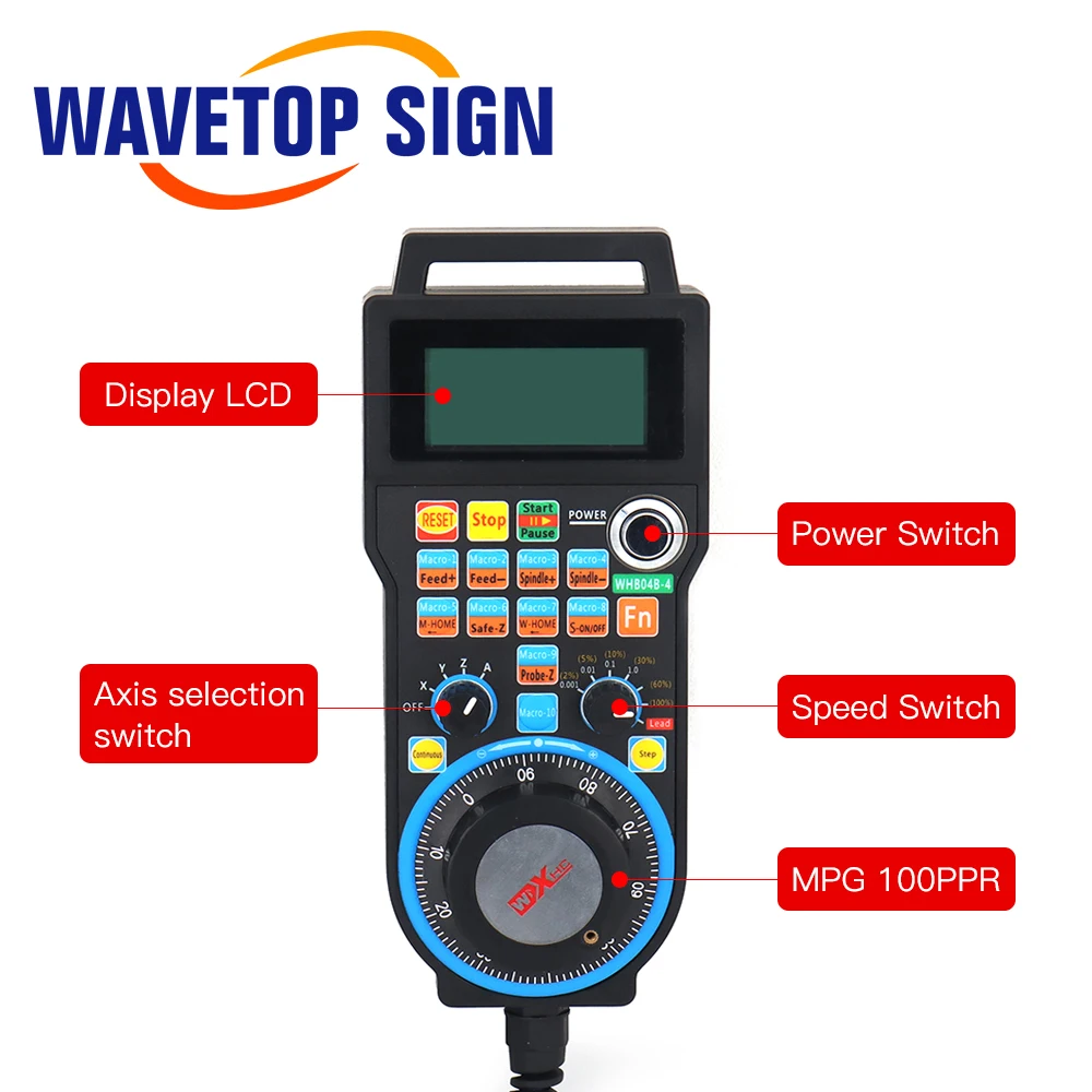 WaveTopSign XHC LHB04B 4แกน6แกน Mach3สาย MPG จี้ Handwheel CNC Controller สำหรับเส้นทาง CNC แกะสลักเครื่อง