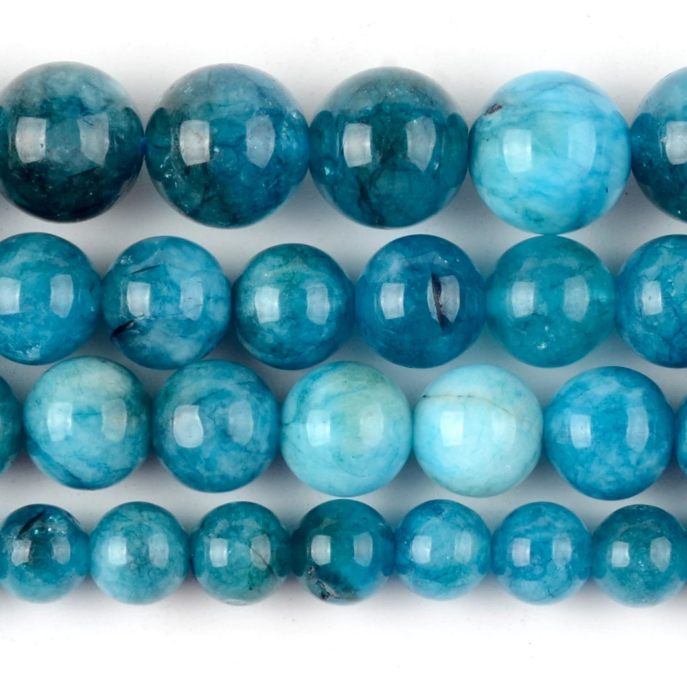 Natural Blue Apatite Chalcedony Jades Stone Round Loose Spacer Beads For Jewelry Making 6/8/10mm DIY Bracelet Necklace