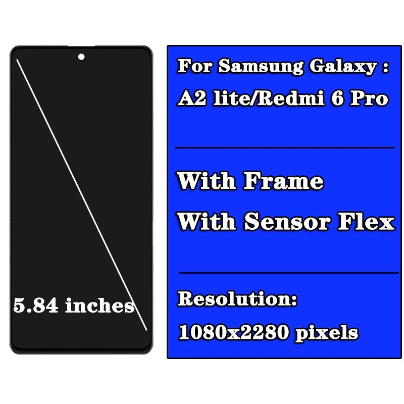 5.84'' Tested Display Screen For Xiaomi Mi A2 Lite ( Redmi 6 pro) LCD M1805D1SG Display Touch Screen Replacement With Frame