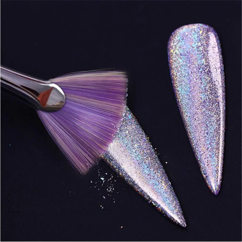 1Pc Nail Art Brush Liner Gradient Fan Shape Pink Rhinestone Handle Dust Glitter Powder Remover Pen Painting Gel Nail Brush T0543