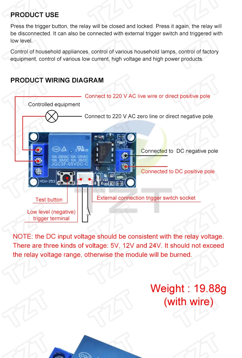 5V 12V Ein-Knopf-Bistabiles Schalter-Relaismodul, Auto-Modifikationsschalter, Ein-Knopf-Start-Stopp, Selbstverriegelung, für Arduino – Detail 2