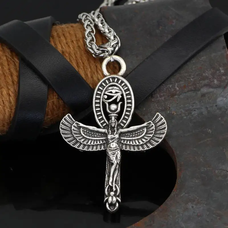 Classic Vintage Ancient Egyptian Ankh Cross Cleopatra Pendant Necklace for Men Women Trending Prayer Amulet Jewelry Gift