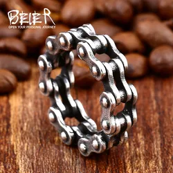 BEIER Stainless Steel Steel Link Motorcycle Chain Boy Rings Punk Rock Mens Biker Jewelry Love accessories Birthday Gifts BR8-514