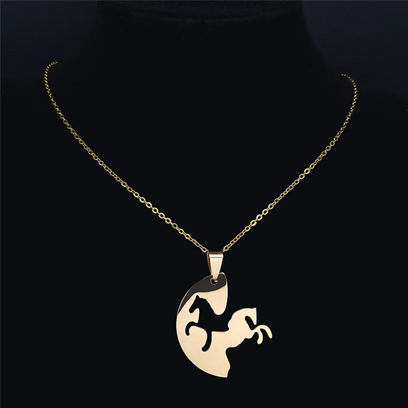 2PCS Horse Stainless Steel Pendant Necklace Women/Men Animal Couple Necklace BFF Friendship Jewelry Gift collier N923S01