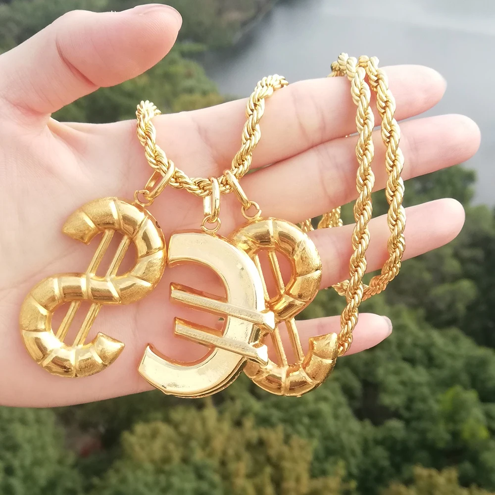 YM Gold Farbe Anhänger Halskette für Frauen 3 Pcs Charme Pullover Kette Halskette Engagement Anniversary Party Retro Hals Schmuck Geschenke 9