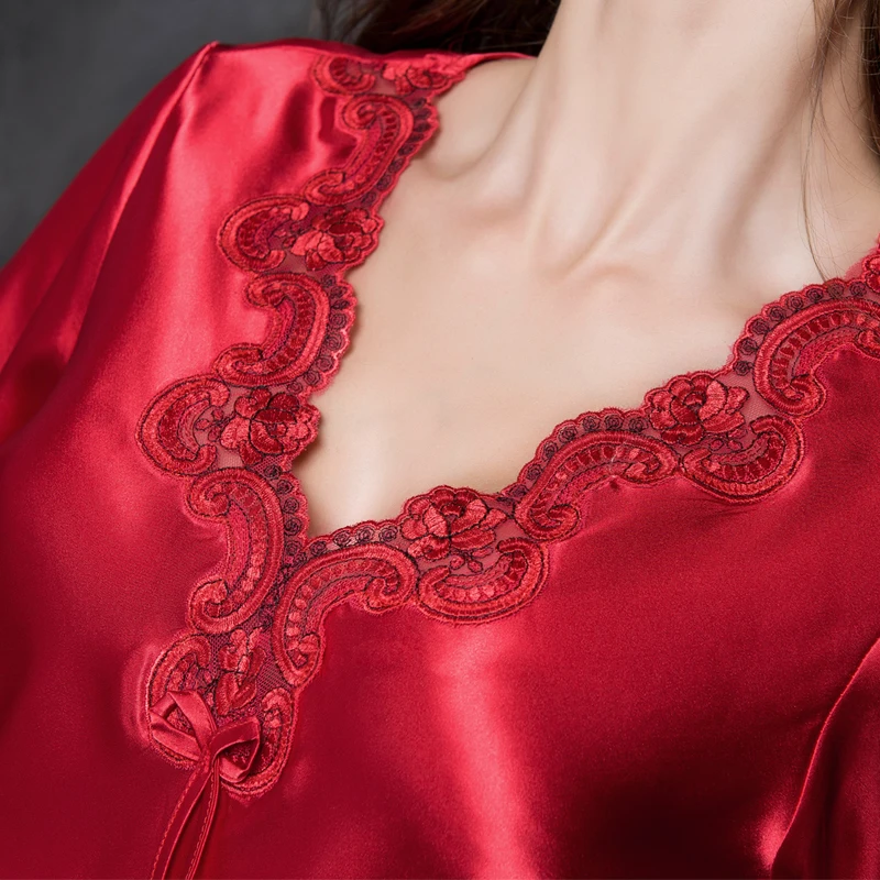 Summer Lace Patchwork Satin Kimono Robe Sexy Sleepwear Lingerie Chemises Women Silk Long Nightgown Wedding Bridesmaid Robes