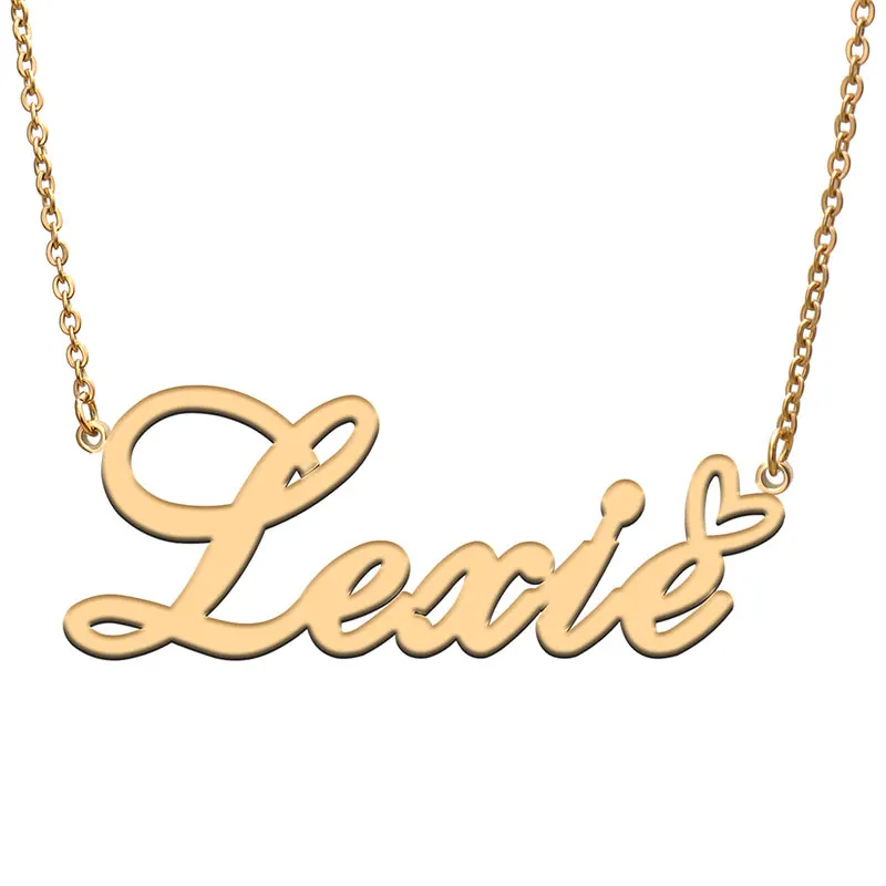 

Lexie with Love Heart Name Necklace for Women Stainless Steel Jewelry Nameplate Pendant Femme Mother Child Girls Gift