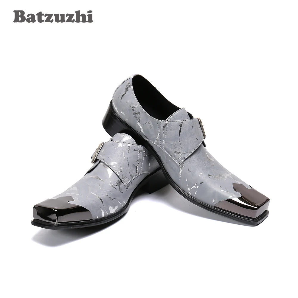 

Batzuzhi Personality Genuine Leather Shoes Men Square Toe Metal Cap Men's Leather Dress Shoes Chaussures Hommes, Sizes EU38-46!