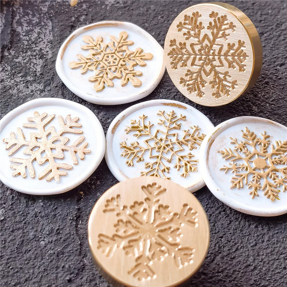 Retro Merry Christmas Snowflake Seal Wax Stamps Copper Brass Head for DIY Scrapbooking Wax Sealing Stamp Envelope Decoration