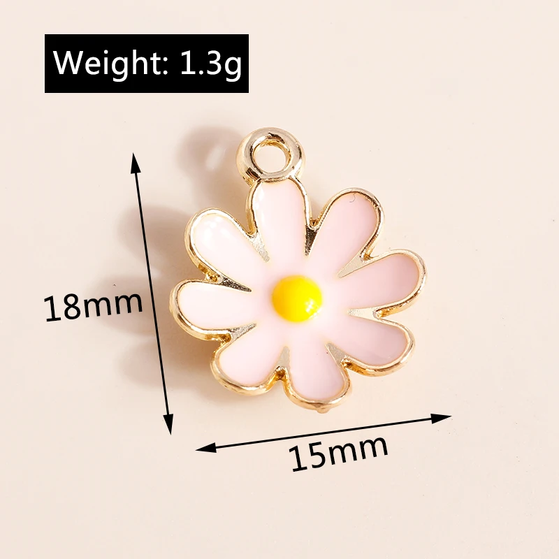 Leslie 10 Stück 18*15mm Emaille Bunte Gänseblümchen-Blumen-Anhänger für Schmuck DIY Blumenanhänger Halskette Ohrringe Herstellung Zubehör – Detail 1