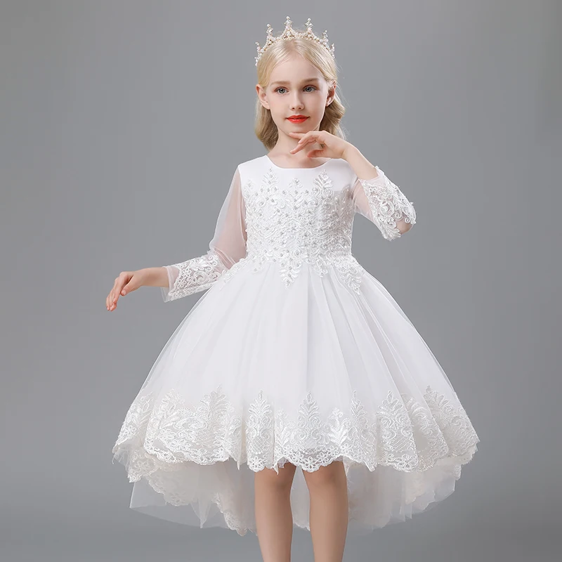 Party Dresses For Weddings Girl\'s Princess Dress Piano Costume Autumn style Beaded Flowers Sweep Train Skirt