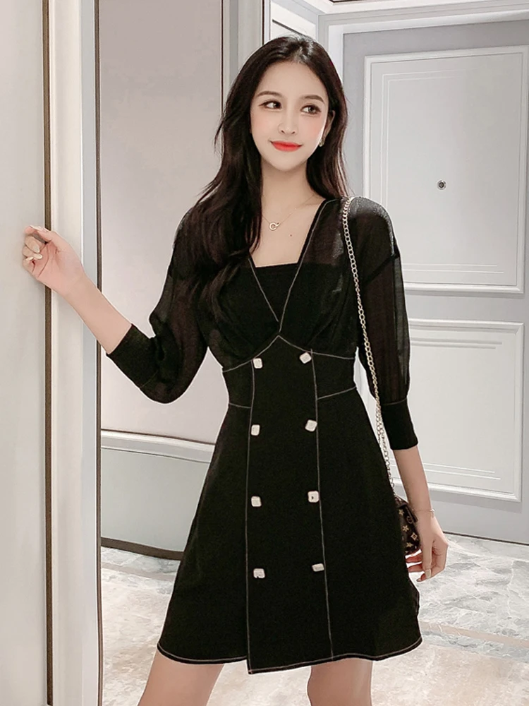 

Spring Summer Dress Women Clothes 2020 Korean Vintage Women's Dresses Mini Black Sexy Dress Vestidos Ropa Mujer ZT5405