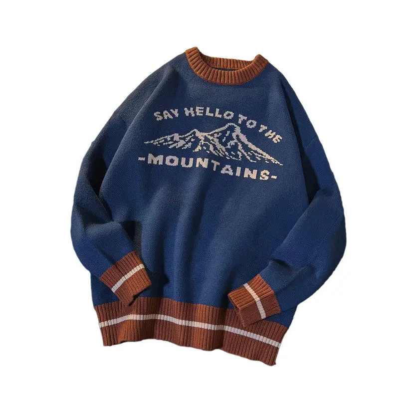 Vintage Mountains Letter Print Sweater Women Harajuku Couples Streetwear Knitted Pullovers Hip Hop Fashion Winter Tops Oversized