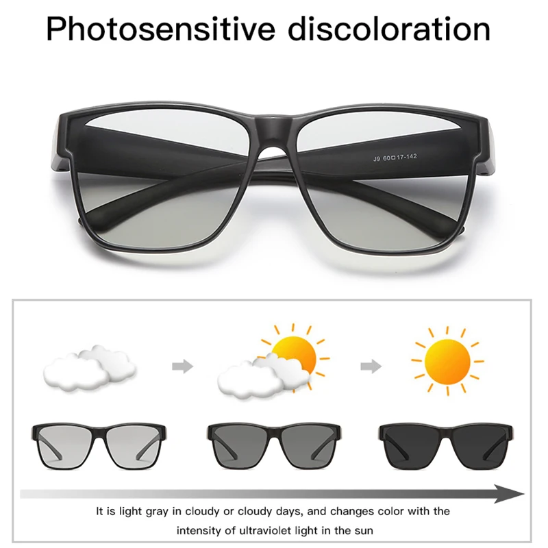 Gafas de sol polarizadas para hombre, lentes cuadradas con recubrimiento, visión nocturna, fotocromática, Gafas graduadas