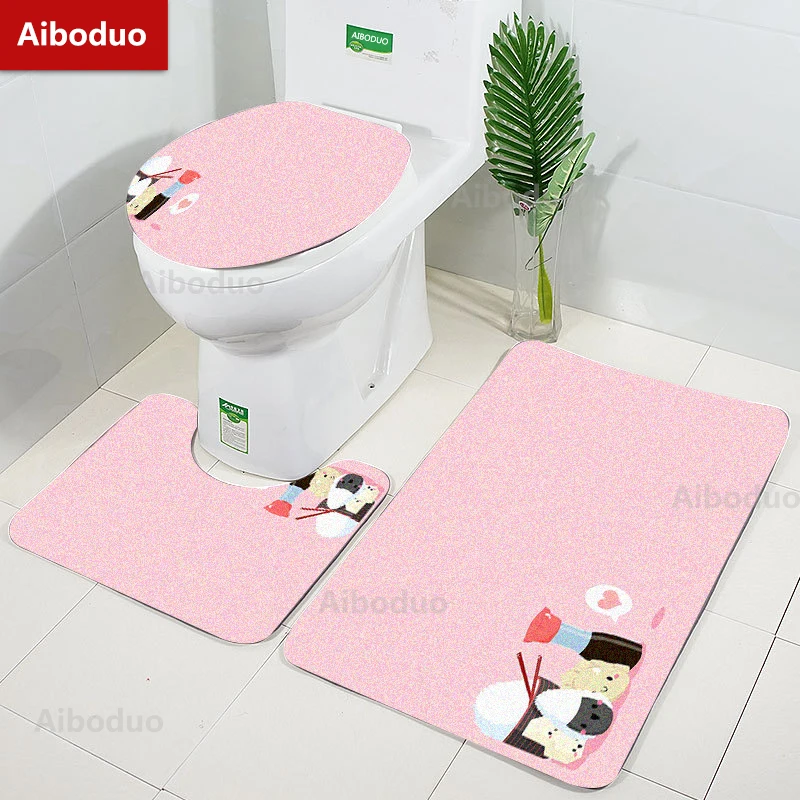 

Aiboduo Kawaii Pink Food NonSlip 3pcs/set Toilet Lid Cover Set Girly Highend Home Decoration Carpet Cartoon BathMat Restroom Rug