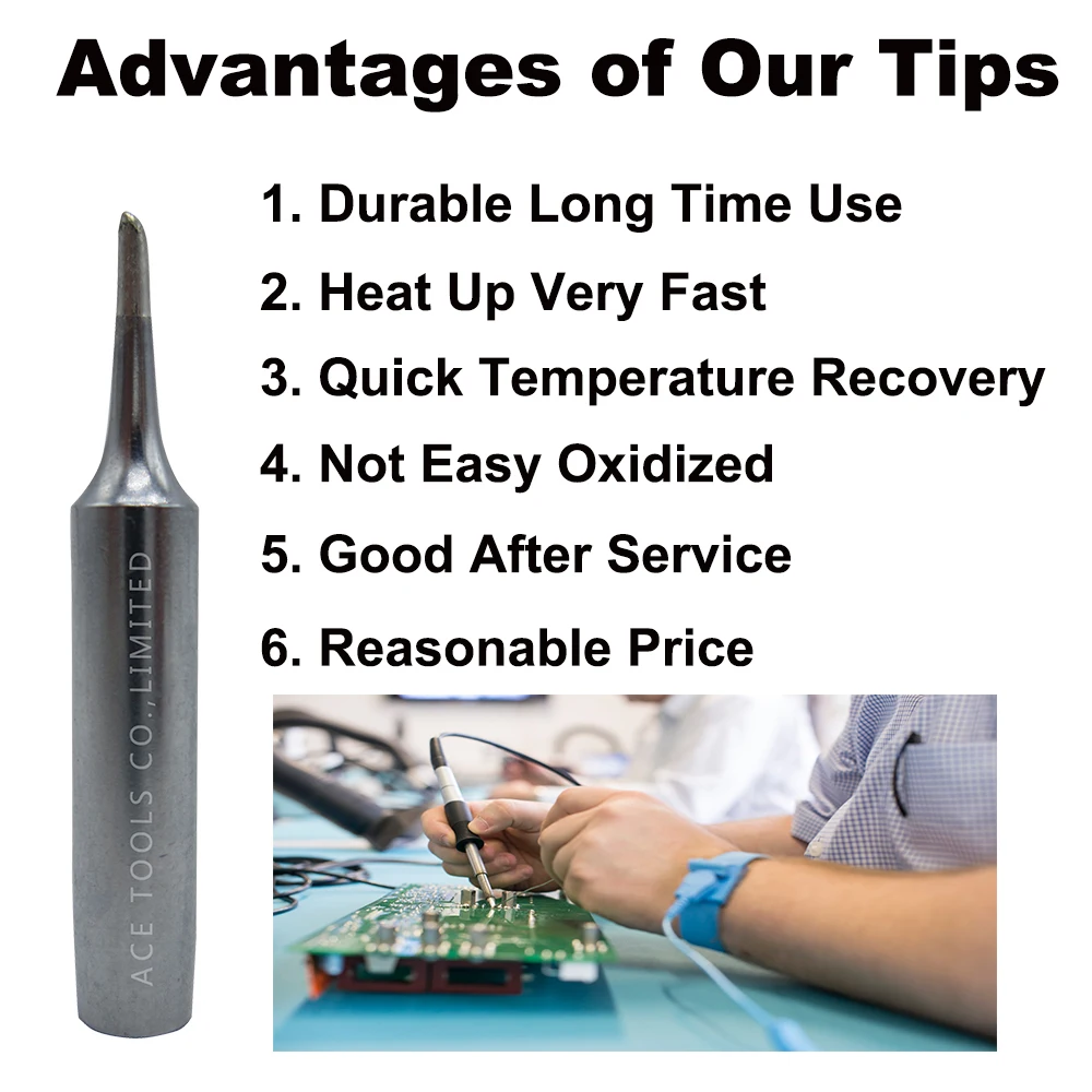5 PCS Soldering Tip 900M-T-1.5C Bevel 1.5mm for Hakko 936 907 Milwaukee M12SI-0 Radio Shack 64-053 Yihua 936 X-Tronics 3020