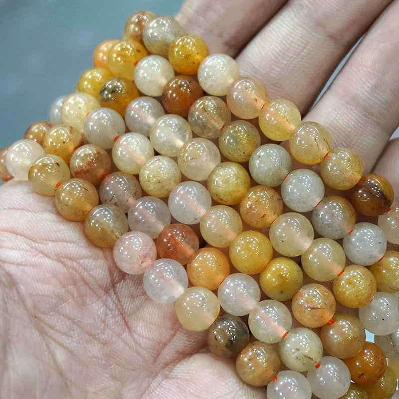 Golden Silk Jade Natural Stone Round Beads DIY Bracelet Necklace Charm Beads for Jewelry Making 15